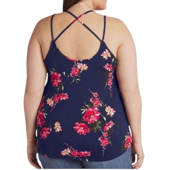 Papermoon Basima Back Detail Navy Floral Strappy Knit Tank Top Size 3X NWT - Picture 2 of 6